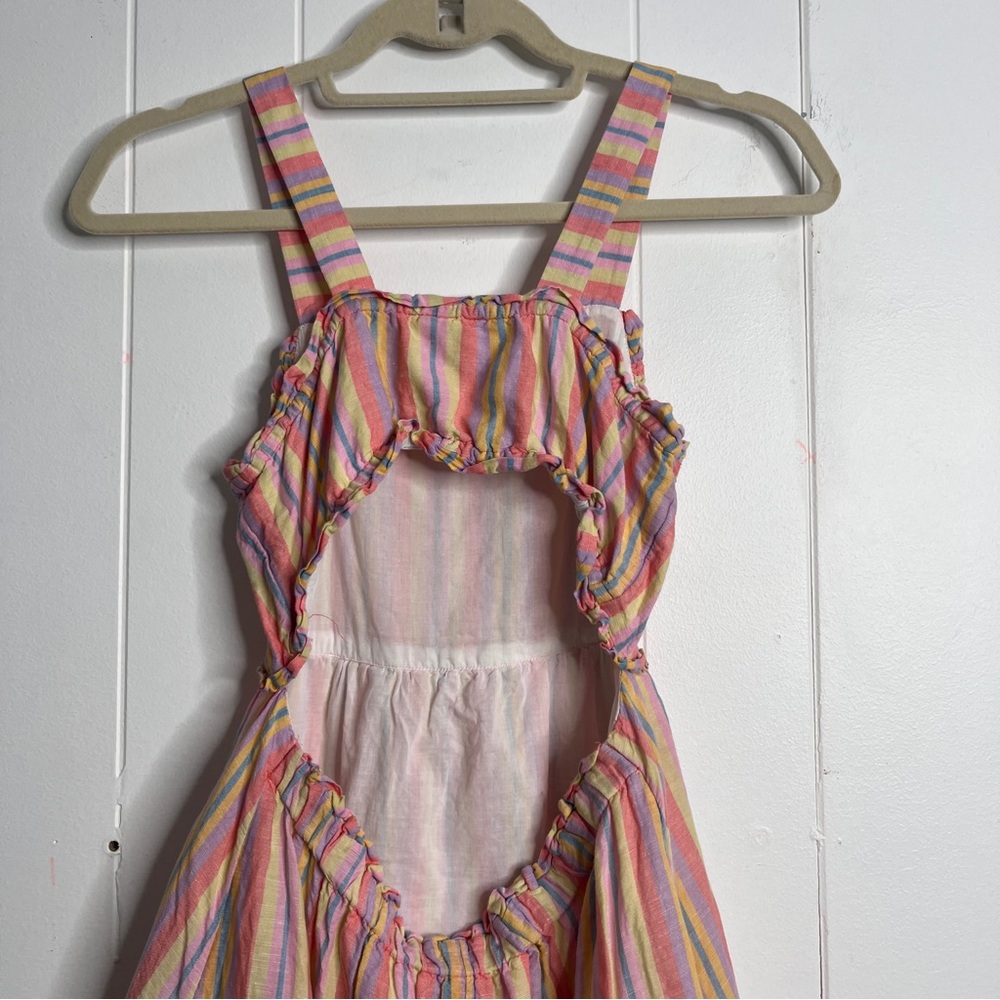 J. Crew Dress Cutout Midi Linen Cotton Stripes Pastel Summer Casual Girls 10 - Picture 4 of 9